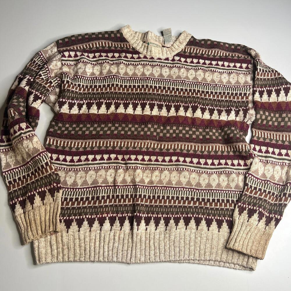 VINTAGE Northwest‎ Territory Fair Isle Sweater L Cotton Ramie Aztec Geometric